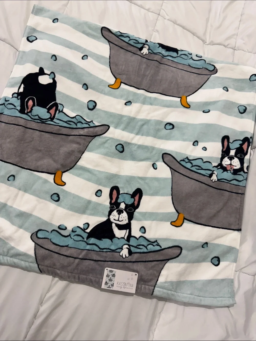 NEW Kassafina Bath Towel - Blue Stripe with Puppy Bathtub Print